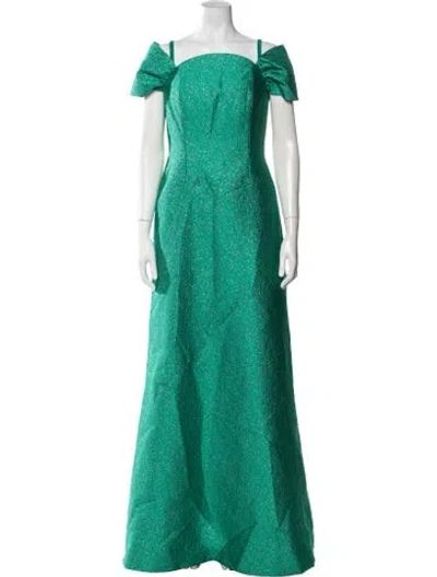 Pre-owned Teri Jon Off-the-shoulder Long Dress In Green