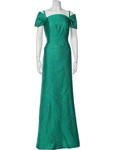Pre-owned Teri Jon Off-the-shoulder Long Dress In Green
