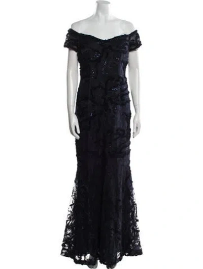 Pre-owned Teri Jon Off-the-shoulder Long Dress In Multi
