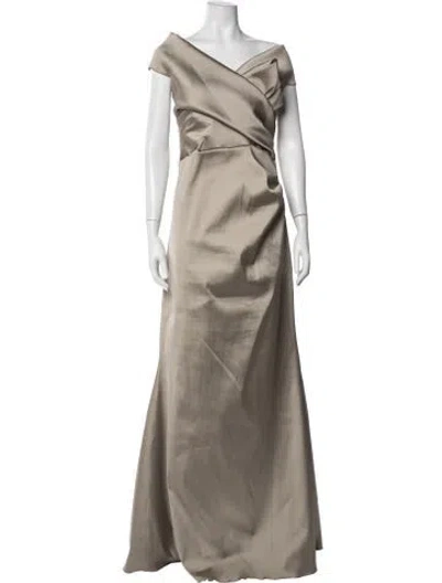 Pre-owned Teri Jon Off-the-shoulder Long Dress In Neutrals