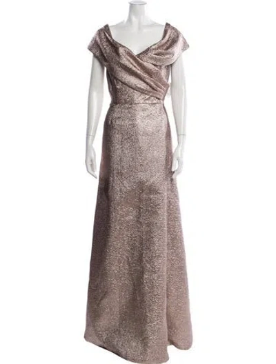Pre-owned Teri Jon Off-the-shoulder Long Dress In Silver