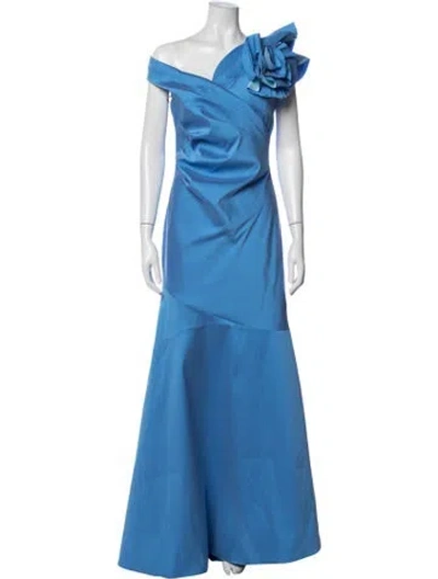 Pre-owned Teri Jon Off-the-shoulder Long Dress W/ Tags In Blue