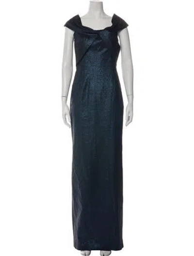 Pre-owned Teri Jon Off-the-shoulder Long Dress W/ Tags In Blue