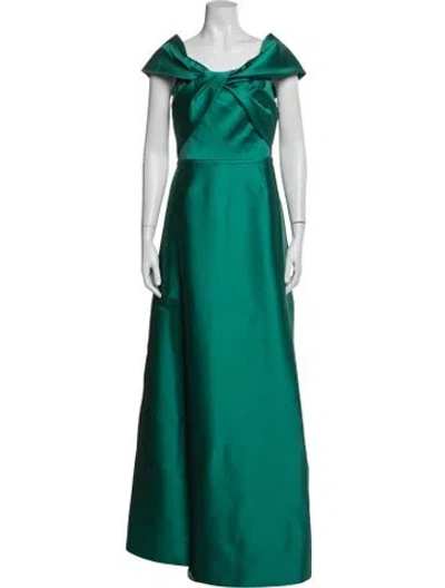 Pre-owned Teri Jon Off-the-shoulder Long Dress W/ Tags In Green