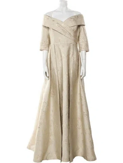 Pre-owned Teri Jon Off-the-shoulder Long Dress W/ Tags In Neutral