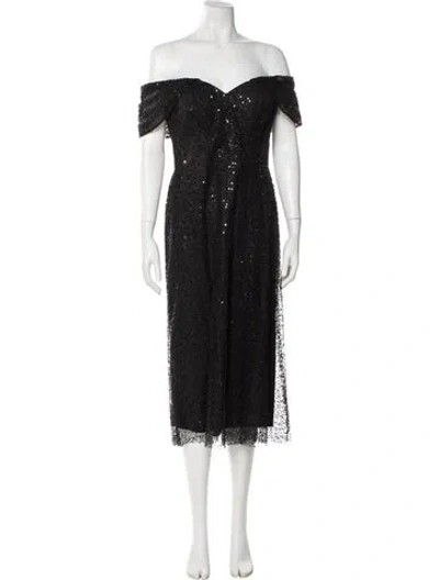 Pre-owned Teri Jon Off-the-shoulder Midi Length Dress In Black