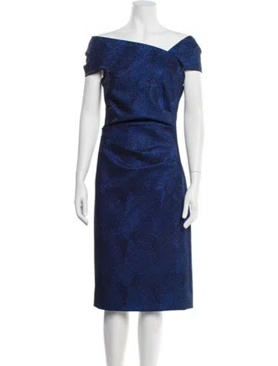 Pre-owned Teri Jon Off-the-shoulder Midi Length Dress In Blue