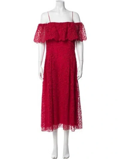 Pre-owned Teri Jon Off-the-shoulder Midi Length Dress W/ Tags In Red