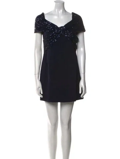 Pre-owned Teri Jon Off-the-shoulder Mini Dress In Black