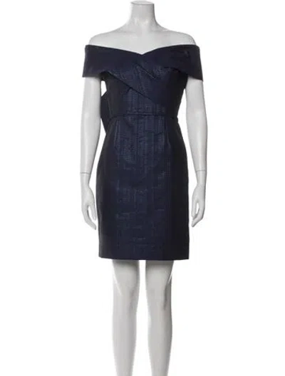 Pre-owned Teri Jon Off-the-shoulder Mini Dress In Blue