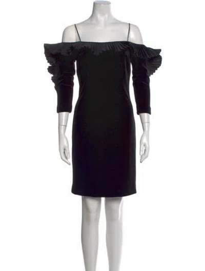 Pre-owned Teri Jon Off-the-shoulder Mini Dress In Neutrals
