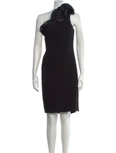 Pre-owned Teri Jon One-shoulder Knee-length Dress In Black