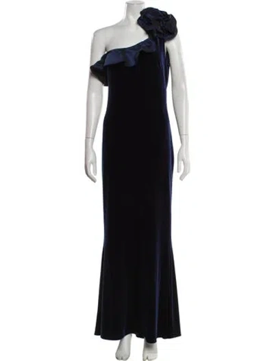 Pre-owned Teri Jon One-shoulder Long Dress In Black