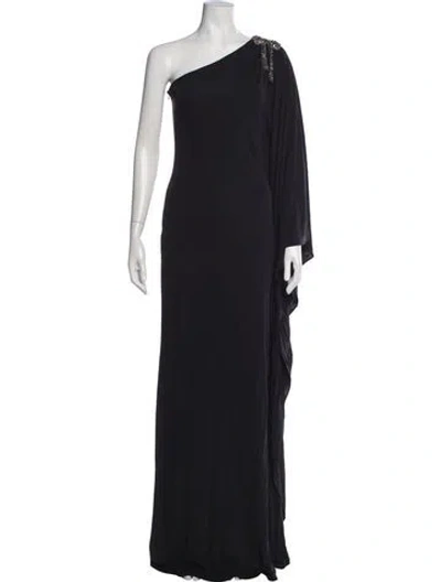 Pre-owned Teri Jon One-shoulder Long Dress In Black
