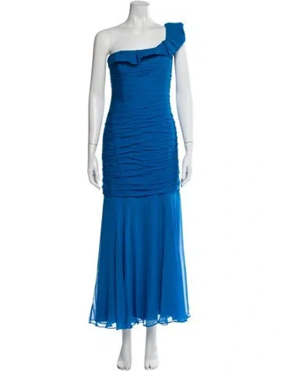 Pre-owned Teri Jon One-shoulder Long Dress In Blue