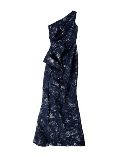 Pre-owned Teri Jon One-shoulder Long Dress In Blue