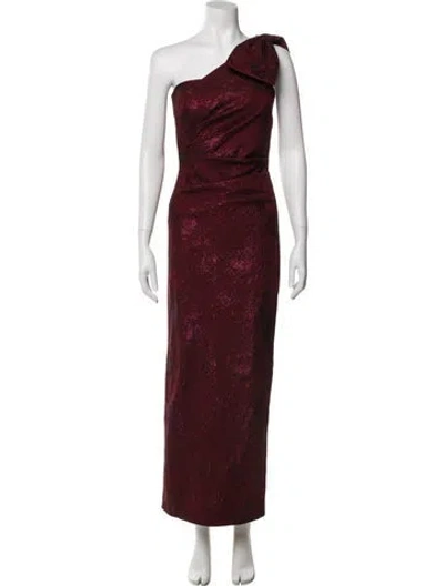 Pre-owned Teri Jon One-shoulder Long Dress In Burgundy