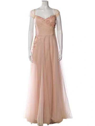 Pre-owned Teri Jon One-shoulder Long Dress In Pink