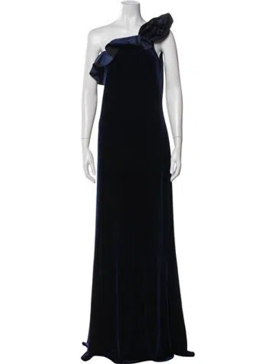 Pre-owned Teri Jon One-shoulder Long Dress W/ Tags In Blue