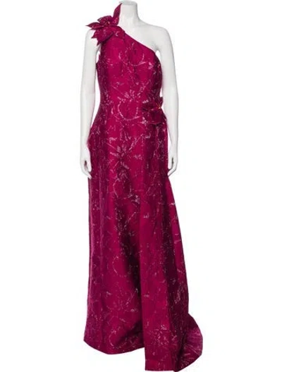 Pre-owned Teri Jon One-shoulder Long Dress W/ Tags In Burgundy