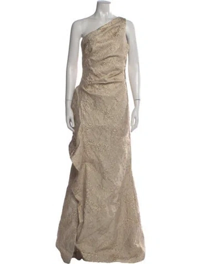 Pre-owned Teri Jon One-shoulder Long Dress W/ Tags In Neutral