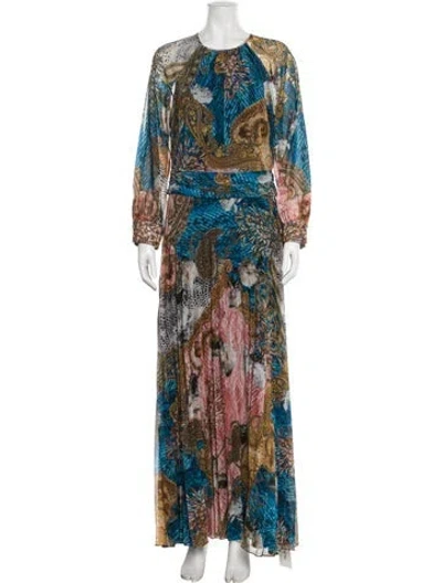 Pre-owned Teri Jon Paisley Print Long Dress In Blue