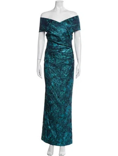 Pre-owned Teri Jon Paisley Print Long Dress In Blue