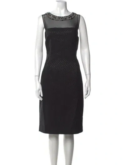 Pre-owned Teri Jon Patterned Knee-length Dress In Black
