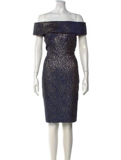 Pre-owned Teri Jon Patterned Knee-length Dress In Blue