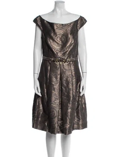 Pre-owned Teri Jon Patterned Knee-length Dress In Brown