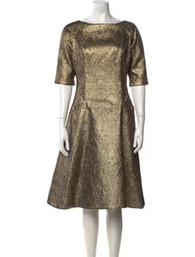 Pre-owned Teri Jon Patterned Knee-length Dress In Gold/neutrals