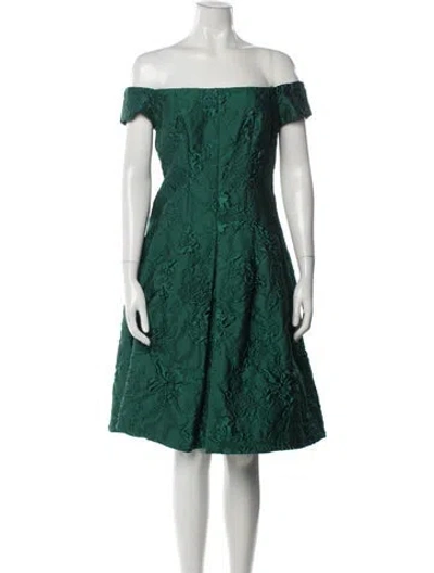 Pre-owned Teri Jon Patterned Knee-length Dress In Green