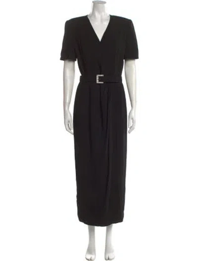 Pre-owned Teri Jon Patterned Long Dress In Black