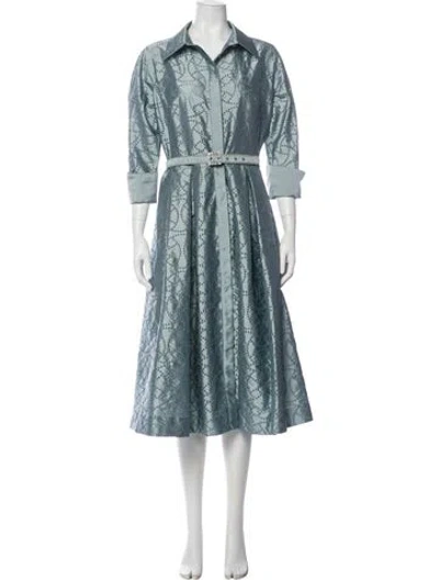 Pre-owned Teri Jon Patterned Long Dress In Blue