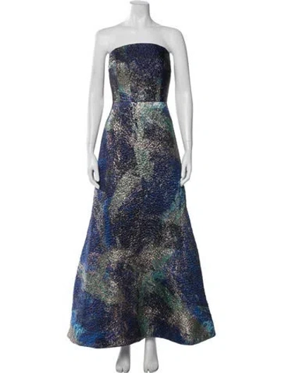 Pre-owned Teri Jon Patterned Long Dress In Blue