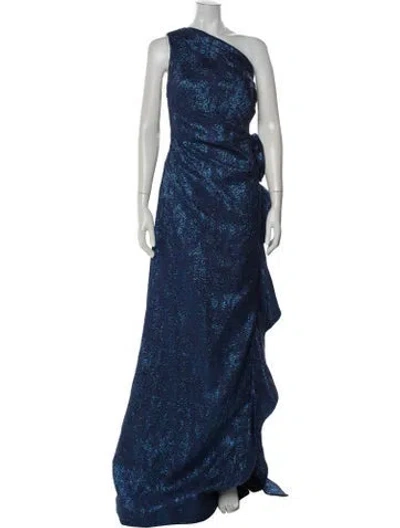 Pre-owned Teri Jon Patterned Long Dress In Blue