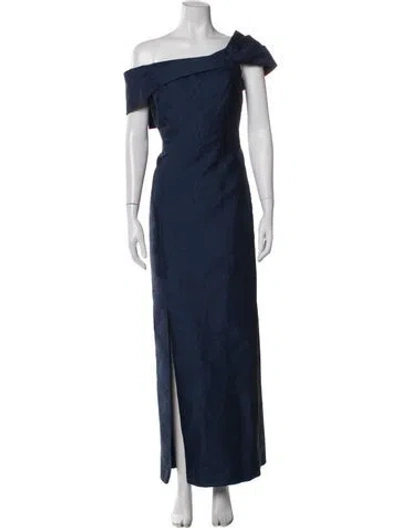 Pre-owned Teri Jon Patterned Long Dress In Blue