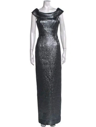 Pre-owned Teri Jon Patterned Long Dress In Blue