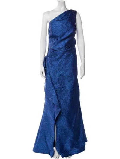 Pre-owned Teri Jon Patterned Long Dress In Blue