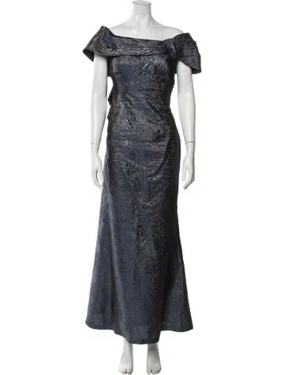 Pre-owned Teri Jon Patterned Long Dress In Blue