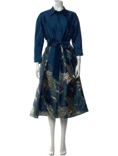 Pre-owned Teri Jon Patterned Long Dress In Blue