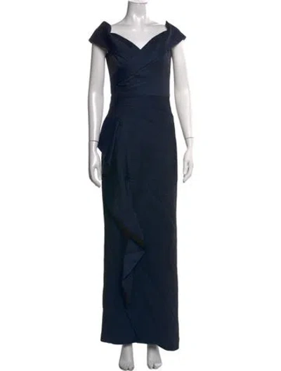 Pre-owned Teri Jon Patterned Long Dress In Blue