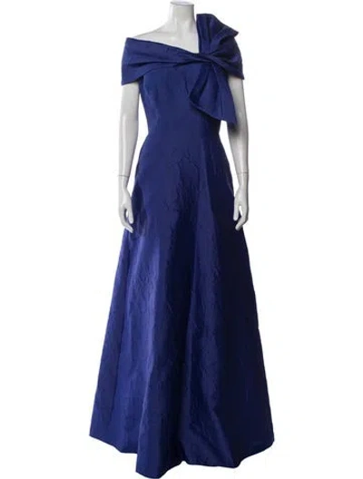 Pre-owned Teri Jon Patterned Long Dress In Blue
