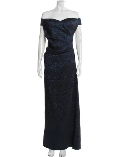Pre-owned Teri Jon Patterned Long Dress In Blue