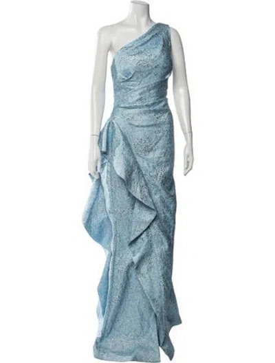 Pre-owned Teri Jon Patterned Long Dress In Blue