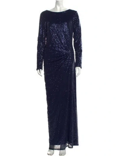 Pre-owned Teri Jon Patterned Long Dress In Blue