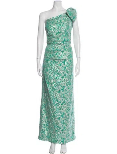 Pre-owned Teri Jon Patterned Long Dress In Green