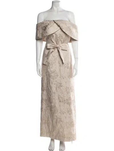 Pre-owned Teri Jon Patterned Long Dress In Neutral