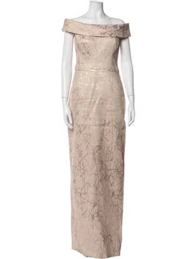 Pre-owned Teri Jon Patterned Long Dress In Neutrals