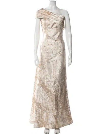 Pre-owned Teri Jon Patterned Long Dress In Neutrals